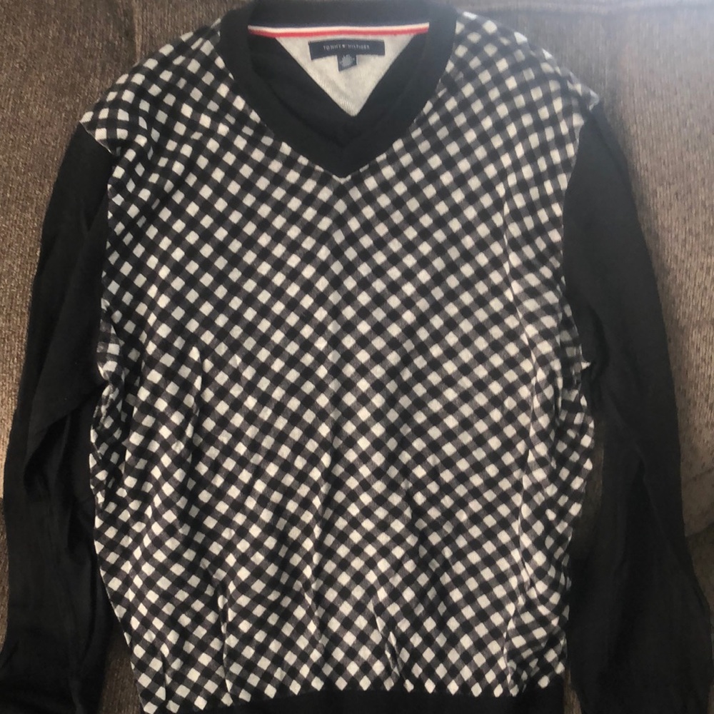 Black Plaid Tommy Hilfiger Mens Sweater Large